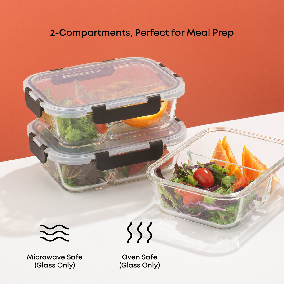 JoyJolt 10-Piece 2-Section Glass Food Storage Container (Set of 5)